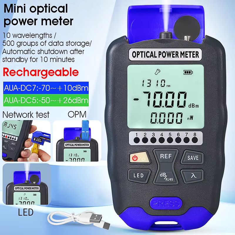 COMPTYCO Fiber Optic Tester AUA-DC7/DC5 Rechargeable OPM with LED and RJ45 tester Fiber Optic Equipment Optical Power Meter - Image 5