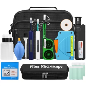 COMPTYCO Fiber End Face Cleaning 14 Piece Kit 400X Fiber Magnifier MPO Cleaning Pen Y3 Clean Paper Blue Cleaning Box